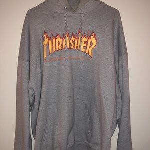 Grey XL Thrasher Hoodies with Flame Logo